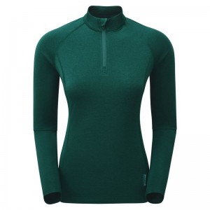 Dark Green Montane Dart Thermo Zip Neck Women's T Shirts | SOZ3676GM