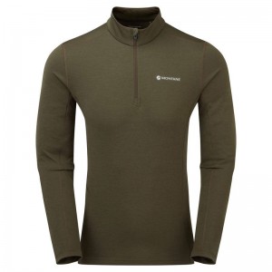 Dark Green Montane Dart Zip Neck Men's T Shirts | SZP4020HP