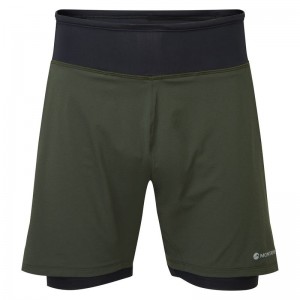 Dark Green Montane Slipstream Twin Skin Running Men's Shorts | ODK7536OF