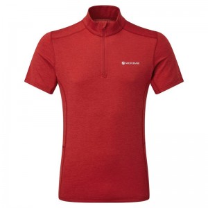 Dark Red Montane Dart Zip Men's T Shirts | QHL29100EF