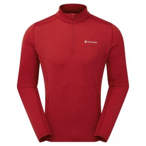 Dark Red Montane Dart Zip Neck Men's T Shirts | FJL6637ZE