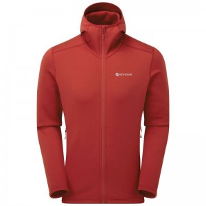 Dark Red Montane Fury Hooded Men's Fleece Jackets | KII7091HG