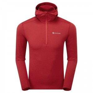 Dark Red Montane Protium Lite Hooded Pull On Men's Fleece | GDU3593NF