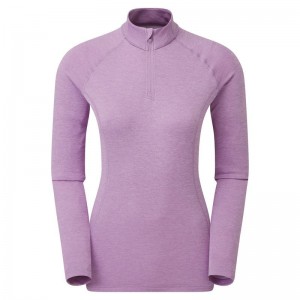 Grey Purple Montane Dart Zip Neck Women's T Shirts | FCE3996VE