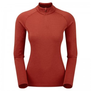 Orange Red Montane Dart Zip Neck Women's T Shirts | DMX4898NS