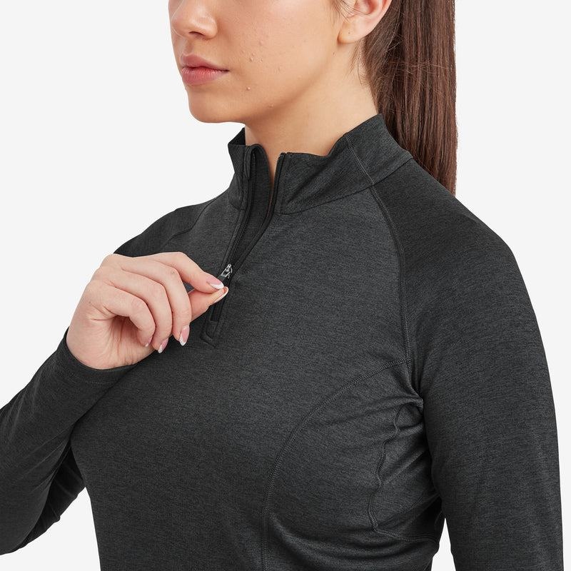 Black Montane Dart Zip Neck Women's T Shirts | IBV5614VL