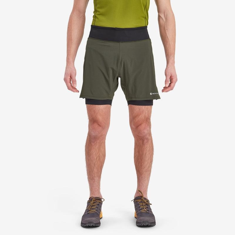 Dark Green Montane Slipstream Twin Skin Running Men's Shorts | ODK7536OF