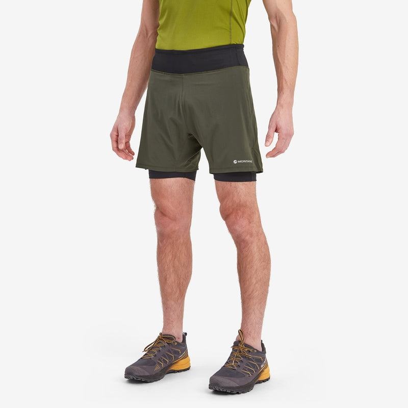 Dark Green Montane Slipstream Twin Skin Running Men's Shorts | ODK7536OF